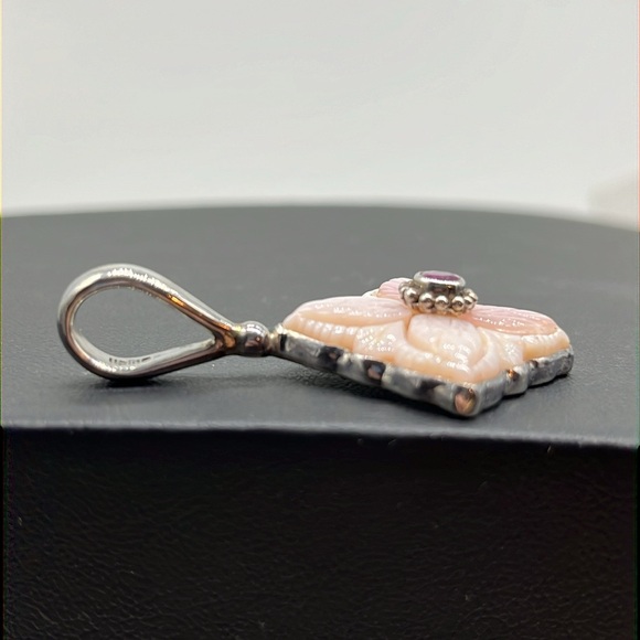 Sajen mother of pearl and ruby sterling silver pendant, 2 in, 10 grams, signed - Picture 4 of 9